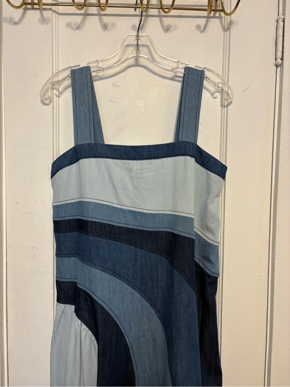 Pilcro (Anthropologie) Patchwork Indigo Blue Denim Midi Dress. NWT - Picture 2 of 12